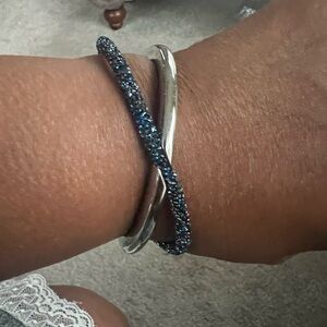 Elegant Silver and Blue Women's Bracelet Set Swarovski one piece.